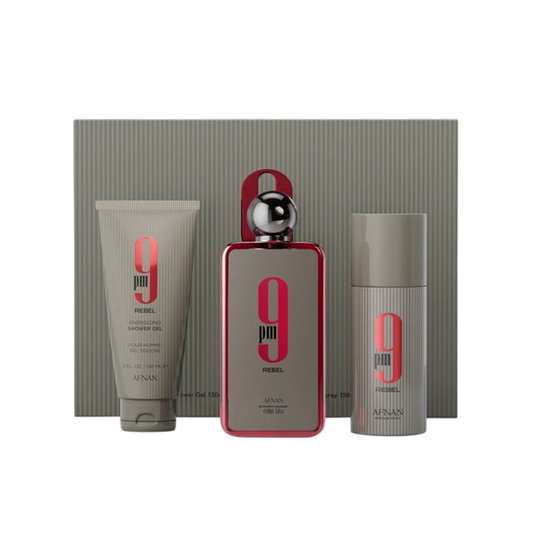 AFNAN 9PM REBEL UNISEX 3PCS SET 3.4 + S. GEL 5.0 + DEO 5.0
