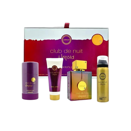 ARMAF SET CLUB DE NUIT UNTOLD 4 PCS 3.4 EDP/1.7 OZ BODY SPRAY/2.5 DEO STICK /100ML SHOWER