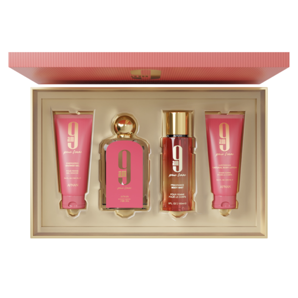 9amwomanset_2.png AFNAN SET 9AM WOMEN 4PCS 3.4 OZ EDP SP / SHOWER GEL / BODY MIST /BODY LOTION