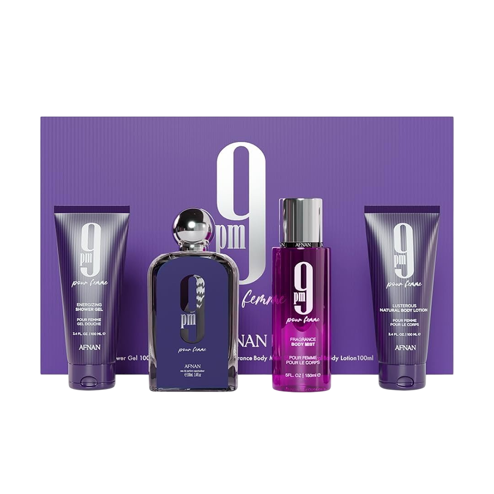 9pmwomanset_2.png AFNAN SET 9PM WOMEN 4PCS 3.4 OZ EDP SP / SHOWER GEL / BODY MIST /BODY LOTION