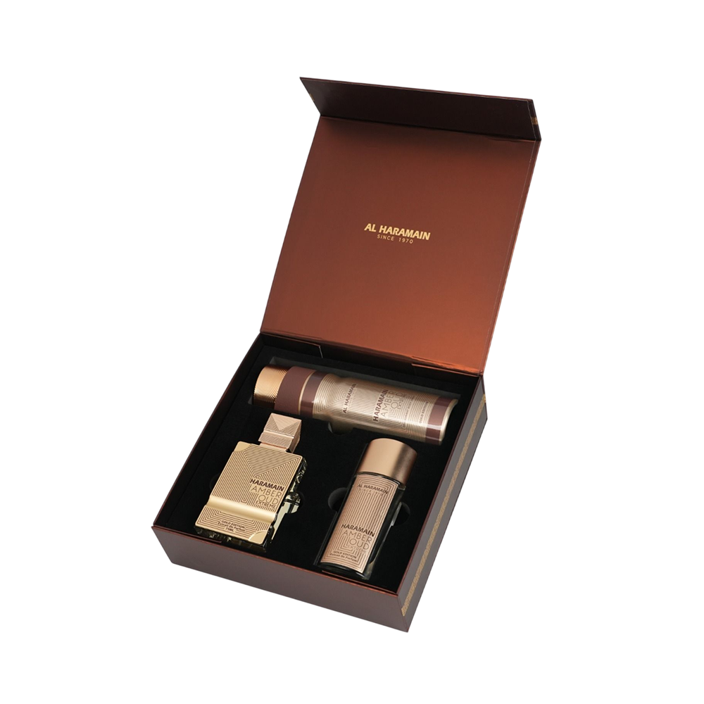 AL HARAMAIN SET 3 PCS AMBER OUD GOLD EDITION EXTREME UNISEX 2.5 OZ EDP SP + DEODORANT + 30ML