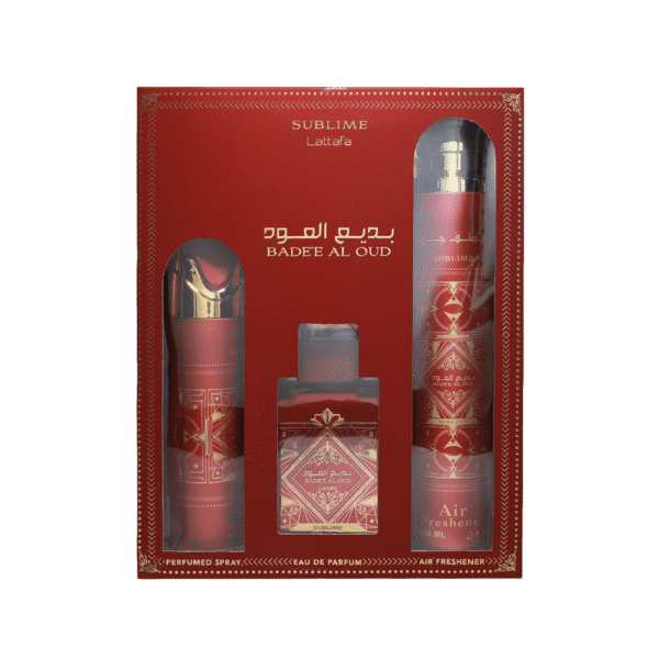 LATTAFA SET 3 PCS BADEE AL OUD SUBLIME 3.4 OZ EDP SP + PERFUMED SP + AIR FRESHENERLATTAFA SET 3 PCS BADEE AL OUD SUBLIME 3.4 OZ EDP SP + PERFUMED SP + AIR FRESHENER