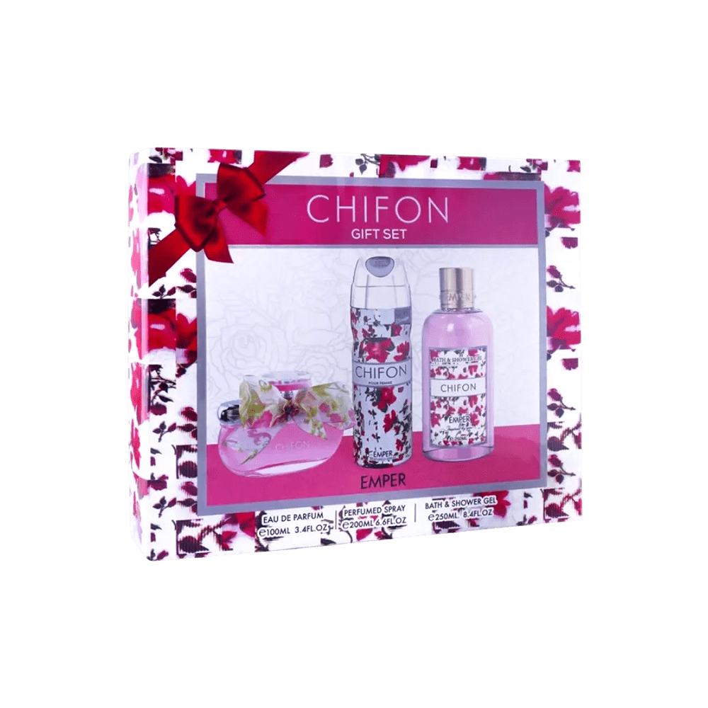 EMPER SET 3 PCS CHIFON 3.4 OZ EDP SP + 8.4 SG + 6.7 BODY SP