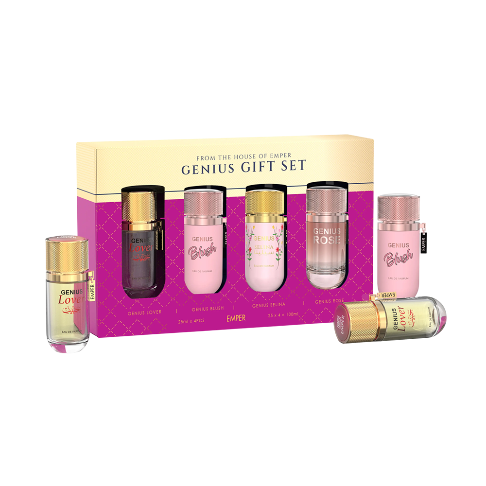 SET EMPER GENIUS WOMEN 4 PCS LOVER, BLUSH, SELINA, ROSE 0.845 OZ EDP SP