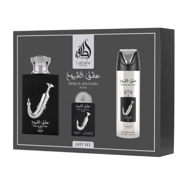 ishq-al-shuyukh-silver-set.png LATTAFA SET ISHQ AL SHUYUKH SILVER GIFT SET 3 PCS
