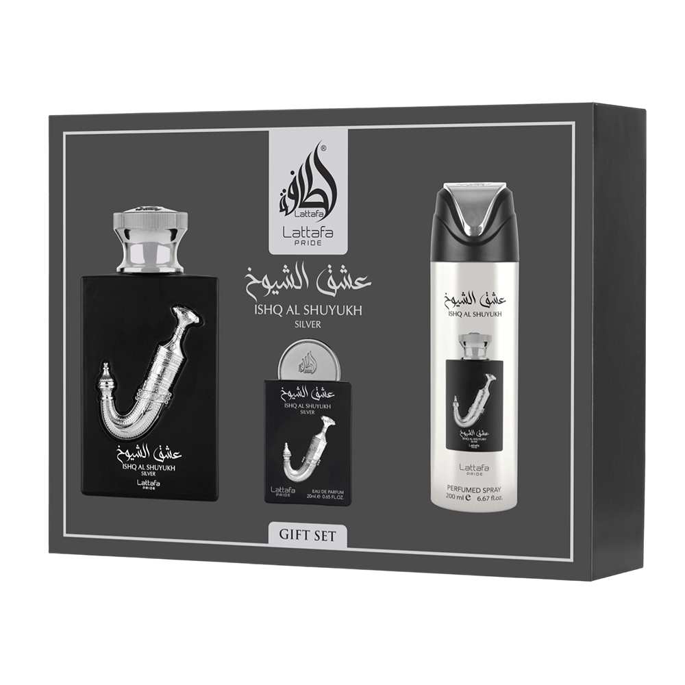 LATTAFA SET ISHQ AL SHUYUKH SILVER GIFT SET 3 PCS