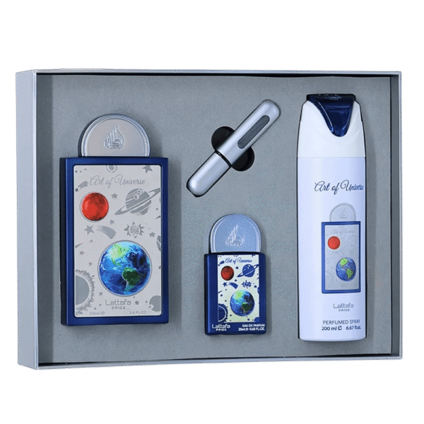 LATTAFA SET 3 PCS ART OF UNIVERSE 3.4OZ EDP SP+0.67 EDP + 6.7 DEO