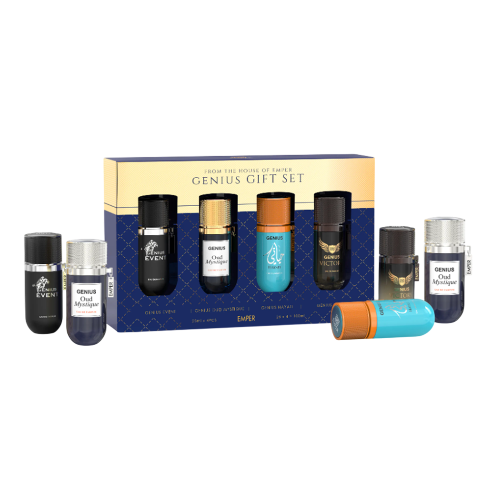 SET EMPER GENIUS MEN 4 PCS EVENT OUD, MYSTIQUE, HAYATI, VICTORY 0.845 OZ EDP SP
