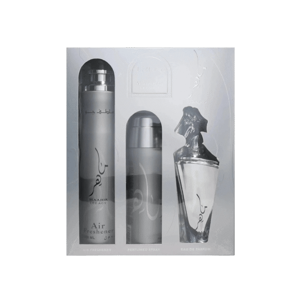 LATTAFA SET 3 PCS SET MAAHIR LEGACY MEN 3.4 OZ EDP SP + PERFUMED SP + AIR FRESHENER