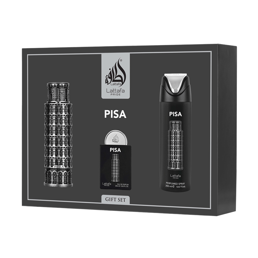 LATTAFA SET 3 PCS PISA 3.4 OZ EDP SP + EDP 20 ML + PERFUMED SPRAY