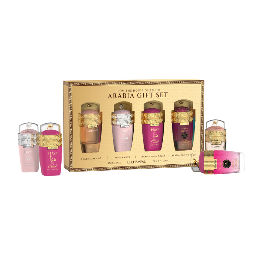 SET LE CHAMEAU ARABIA POUR FEMME 4 PCS MADAME, HAYA, HAYA CRUSH, BON VOYAGE, 0.845 OZ EDP SP