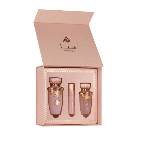 set_haya_3pieces.png LATTAFA HAYA 3 PCS GIFTSET WITH EDP / TRAVEL SP / HM