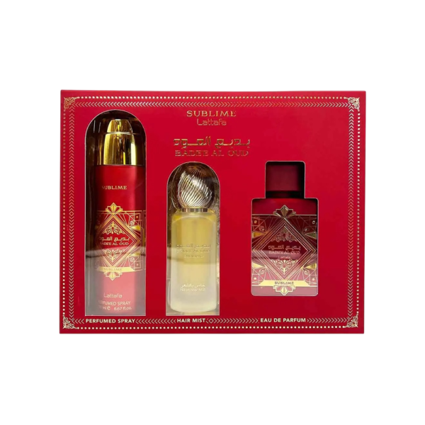 setsublime.png LATTAFA SET 3 PCS BADEE AL OUD SUBLIME 3.4 OZ EDP SP + PERFUMED SP + HAIR MIST